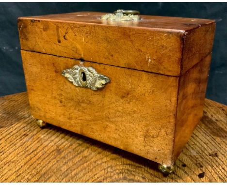 A George III mahogany rectangular tea caddy, gilt metal escutcheon and loop handle, the interior with two compartments, 18.5c