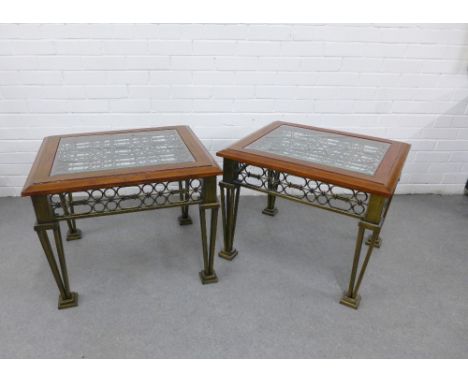 Modern pair of brass and glass lamp tables, 44 x 131cm (2)