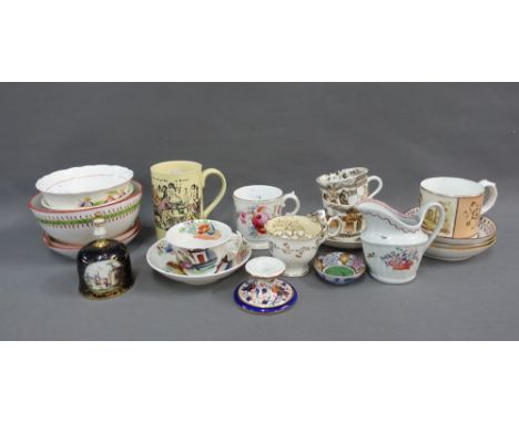 Mixed lot  of 18th &amp; 19th century porcelain to include cups, saucers, candlestick, slop bowls, figurine,etc (some damages