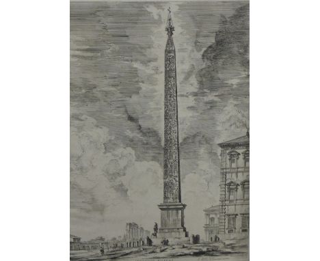 After Giovanni Battista Piranesi (1720 - 1778) - Egyptian Obelisk , Rome, etched print, in a mount but unframed, 41 x 56cm   