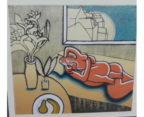 Trevor Price,  The lazy Afternoon,  coloured screen print, signed and entitled in pencil, No. 36 / 100,  framed under glass, 