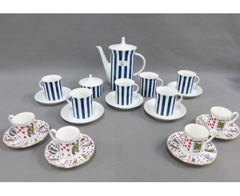 Rosenthal Funktrum pattern coffee set and a Queens china Playing Card pattern coffee cups and saucers, (21)