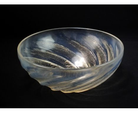 An R. Lalique 'Poissons' design bowl, circa 1930s, with slight opalescence and bubbled decoration to the interior, moulded R.