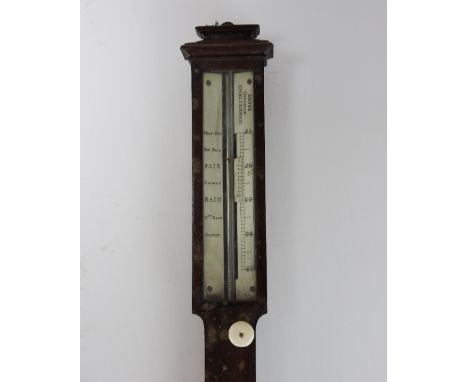 A 19th century mahogany, ebony line strung stick barometer, the ivory register signed 'Davis, Optician, Cheltenham', with ivo