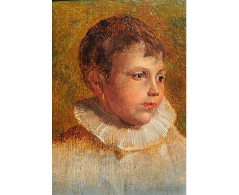19TH CENTURY ENGLISH SCHOOL Head and shoulders portrait of a young boy wearing broad collar perhaps a choir boy, oil on panel