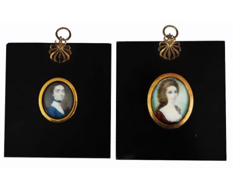 18TH CENTURY ENGLISH SCHOOL Head and shoulders portrait of a lady wearing a blue dress, oil on copper, 3.5 x 3cm oval; and on