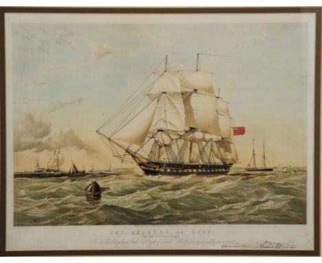THOMAS G DUTTON 'HMS Meander 44 Guns', lithograph, hand-coloured, 34 x 48cm
