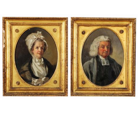 HENRY WALTON (1746-1813) Portrait of Revd. Thomas Lambert and Mrs Lambert, a pair, oils on copper, 23.5 x 18cm, oval (2)