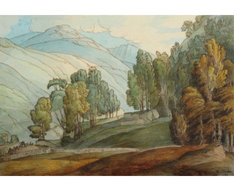 FRANCIS TOWNE (1739-1816) The Vale of St John, Cumberland, signed and dated 1786 numbered '32', watercolour, 15.5 x 23.5cm In