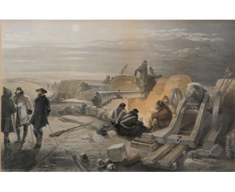 WILLIAM SIMPSON 'A Quiet Night in the Batteries', hand-tinted lithograph, from 'The Seat of War in the East', (Crimea), 28 x 