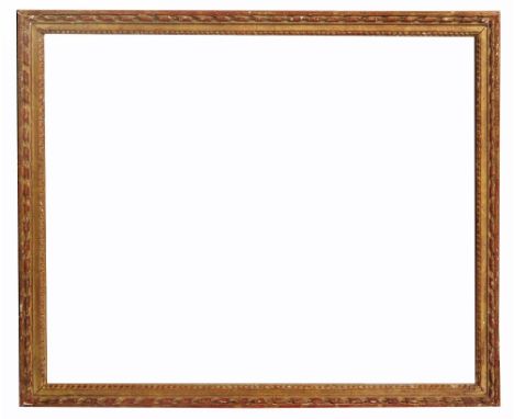 AN 18TH CENTURY FRENCH GILTWOOD RIBBON AND STICK DRAWING FRAME, rebate size 41 x 33.5cm