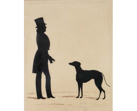 S * ANESFORD Silhouette portrait of gentleman, full length with rifle and top hat, signed, 23 x 17cm; and one further - a gen