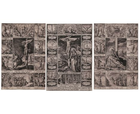 Hieronymus Wierix (1553-1619) - Complete set of crucified man, woman and children (3)  /  Description:  This set published by