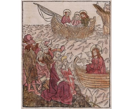 Master Of Delft - Christ preaches from a boat  /  Description:  Christ in boat at sea preaches to crowds on shore. Simon (Pet