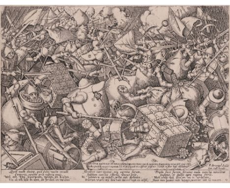 P. Bruegel the Elder, by P. vd Heyden - Battle of Money Bags and Strong Boxes  /  Description:  Engraving, circa 1556-1570. T