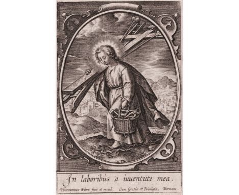 Hieronymus Wierix (1553-1619) - The infant Jesus carries the instruments of passion  /  Description:  The infant Christ is we