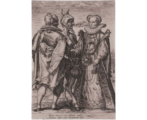 Hendrick Goltzius, Jan Saenredam - Marriage officiated by Satan - 1595  /  Description:  Marriage for wealth officiated by Sa