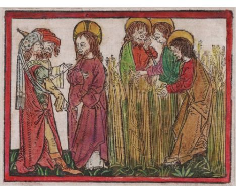 Master of Antwerp (1485-1491) - Plucking of Corn on Sabbath  /  Description:  The disciples pluck and eat ears of corn on the