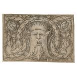 Hans Sebald Beham (1500-1550), Ornament print: A grotesque mask with a crown