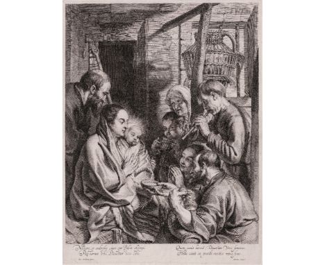 Jacob Jordaens, Martinus van der Goes-  Adoration of the Shepherds  /  Description:  The Adoration of the Shepherds. Interior