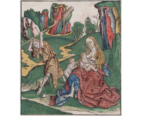 Nuremberg Chronicle - Creation of Eve - Possibly after Dürer sketch -1493  /  Description:  Old coloured woodcut from the fir