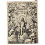 Style Maerten de Vos, Style Sadeler, Christ Child on the clouds with the Holy Spirit.