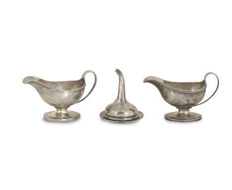 A pair of George III sauce boats,by Dick &amp; McPherson, Edinburgh, 1807,  each on oval pedestal foot with moulded edge; tog