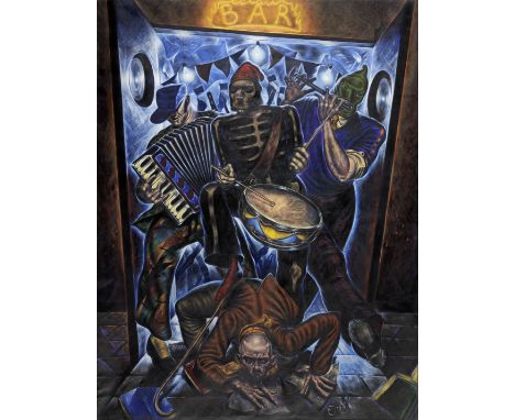 Ken Currie (British, born 1960)Boys Night Out signed, dated and inscribed 'Ken Currie 1988/Boys Night Out/oil on canvas 7'x9'