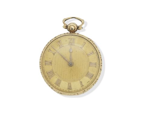 An 18k gold open faced key-wind pocket watchJames Howden EdinburghDate: London 1823Movement: Full gilt plate English lever cu