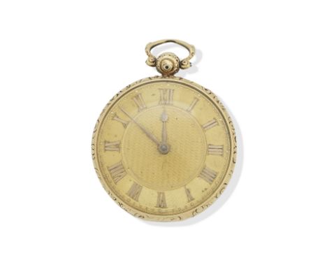 An 18k gold open faced key-wind pocket watchJames Howden EdinburghDate: London 1823Movement: Full gilt plate English lever cu