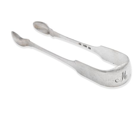 A pair of sugar tongsby Peter Ross of Aberdeen, circa 1825 three marks; A, PR, A of fiddle pattern, engraved with initial M, 