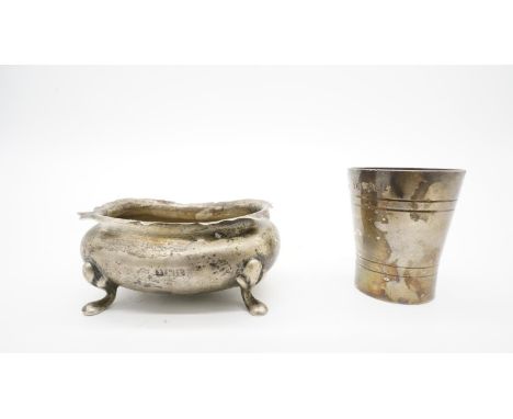 A silver salt and silver plated Bonzer cocktail measure. The salt hallmarked: William Hutton &amp; Sons Ltd, Birmingham, 1918