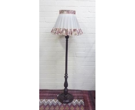 Oak standard lamp and shade, 186cm high.