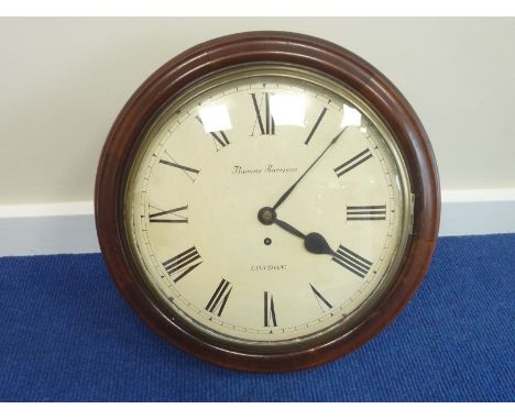 19th century clock with convex painted dial, signed Thomas Harrison, London in mahogany case, 40cm.