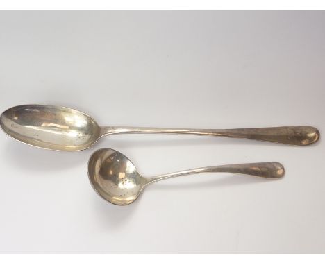 Silver serving spoon of Hanoverian pattern and the matching sauce ladle by Elkington, Birmingham, 1902. (2)   Condition Repor