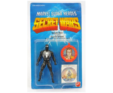 Mattel Secret Wars Marvel Super Heroes 1984 Spider-man (Black Costume) and his Secret Shield action figure. Condition clear b