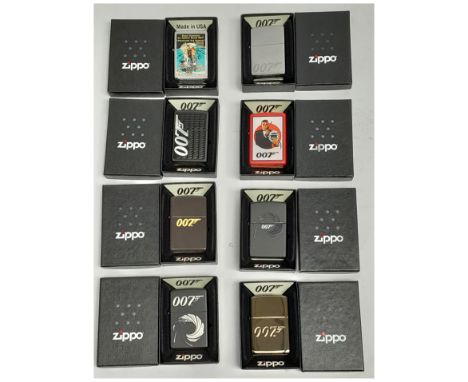 Zippo James Bond windproof Lighters selection x8 in presentation boxes. Condition good to excellent