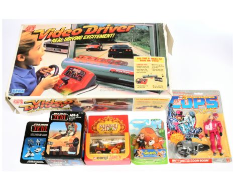 Assortment of TV-Film related collectibles Hasbro Cops 'n Crooks Buttons McBoom Boom sealed action figure, Kenner Star Wars A