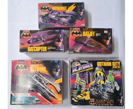 Kenner Batman Dark Knight Collection group including: (1) Turbojet Batwing; (2) Batcopter; (3) Batjet; (4) Batmobile; (5) Ton