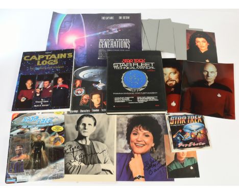 Assortment of Star Trek Ephemera inc. Signed Majel Barrett &amp; Ren&eacute; Auberjonois photographs, Playmates Geordi La For