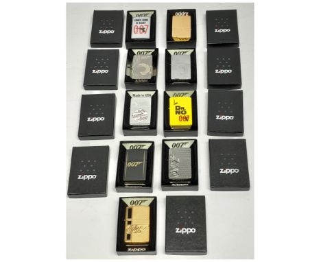Zippo James Bond windproof Lighters selection x9 in presentation boxes. Condition good to excellent