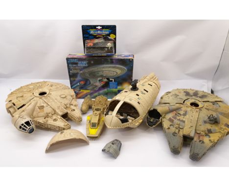 Kenner, Bandai group Including: Star Wars Vintage Y-Wing Fighter Vehicle Ship, Rebel Transport Ship, Millennium Falcon, Star 