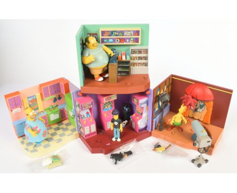 Playmates The Simpsons Electronic Playsets x4 - Homer Simpson Muu Muu Figure &amp; Kitchen Playset, Comic Book Guy with Shop,