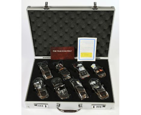 Corgi James Bond 007 set of 8 chrome plated models, includes Aston Martin DB5 (Thunderball), Aston Martin DB5 (Casino Royale)