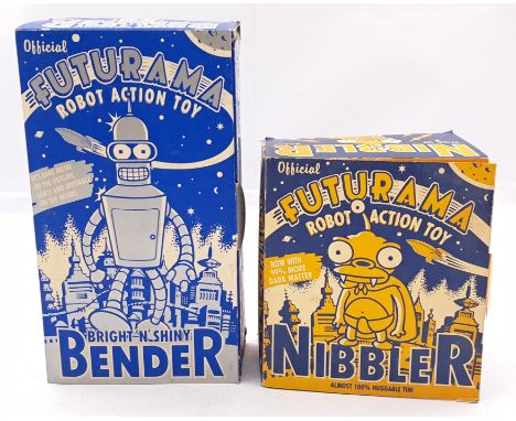 Rocket USA Futurama Robot Action Toy pair including: Bright 'N' Shiny &amp; Nibbler, wind up robots, within Good packaging, G