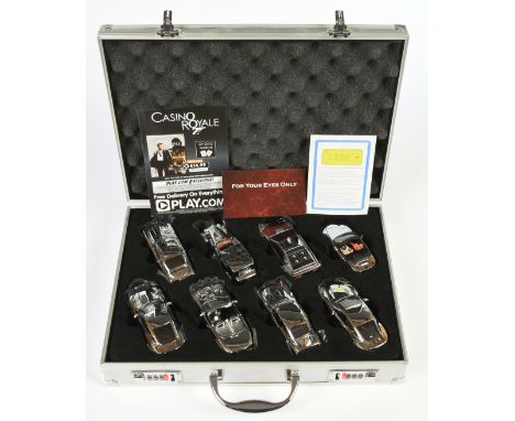 Corgi James Bond 007 set of 8 chrome plated models, includes Aston Martin DB5 (Thunderball), Aston Martin DB5 (Casino Royale)