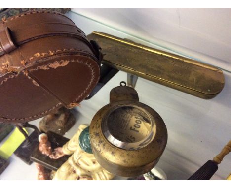 A German submarine model case, a compass cover and a 1940 compass in leather case.