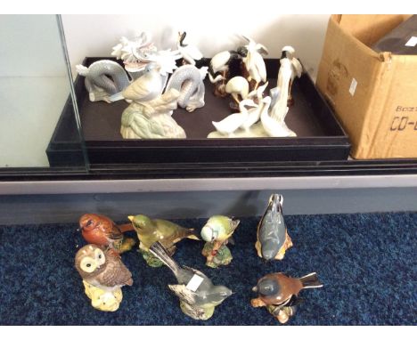 Lot to include seven Beswick birds, an M. Requena bird a Nao cluster of ducks, two chinese dragons figurines and five herons.