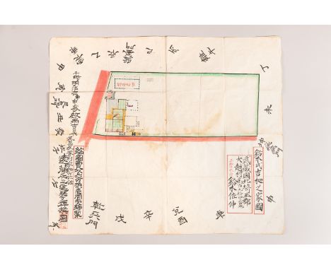 A FLOOR PLAN DEPICTING THE HOUSE OF MR. SUZUKIJapan, dated 1884. Watercolor and ink on paper. Hand painted, depicting the flo