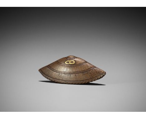 TSUCHIYA YAGOHACHI: A RARE MIXED METAL NETSUKE OF AN AMIGASA HATBy a member of the Tsuchiya school, signed Tsuchiya Yagohachi